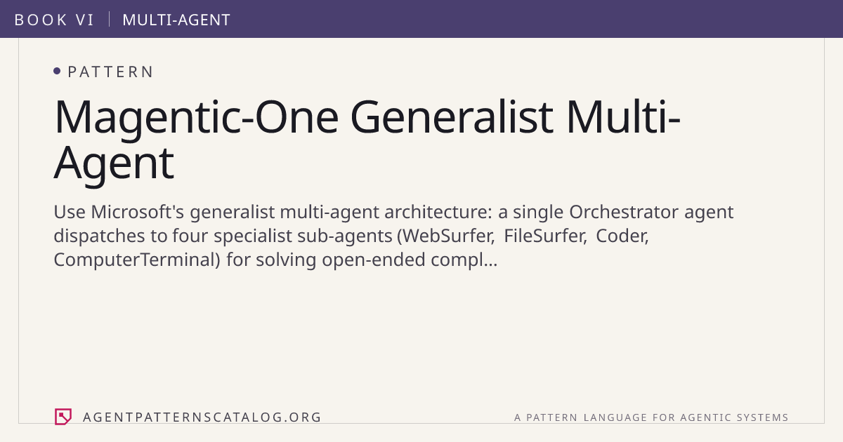 Magentic-One Generalist Multi-Agent — Agent Patterns Catalog